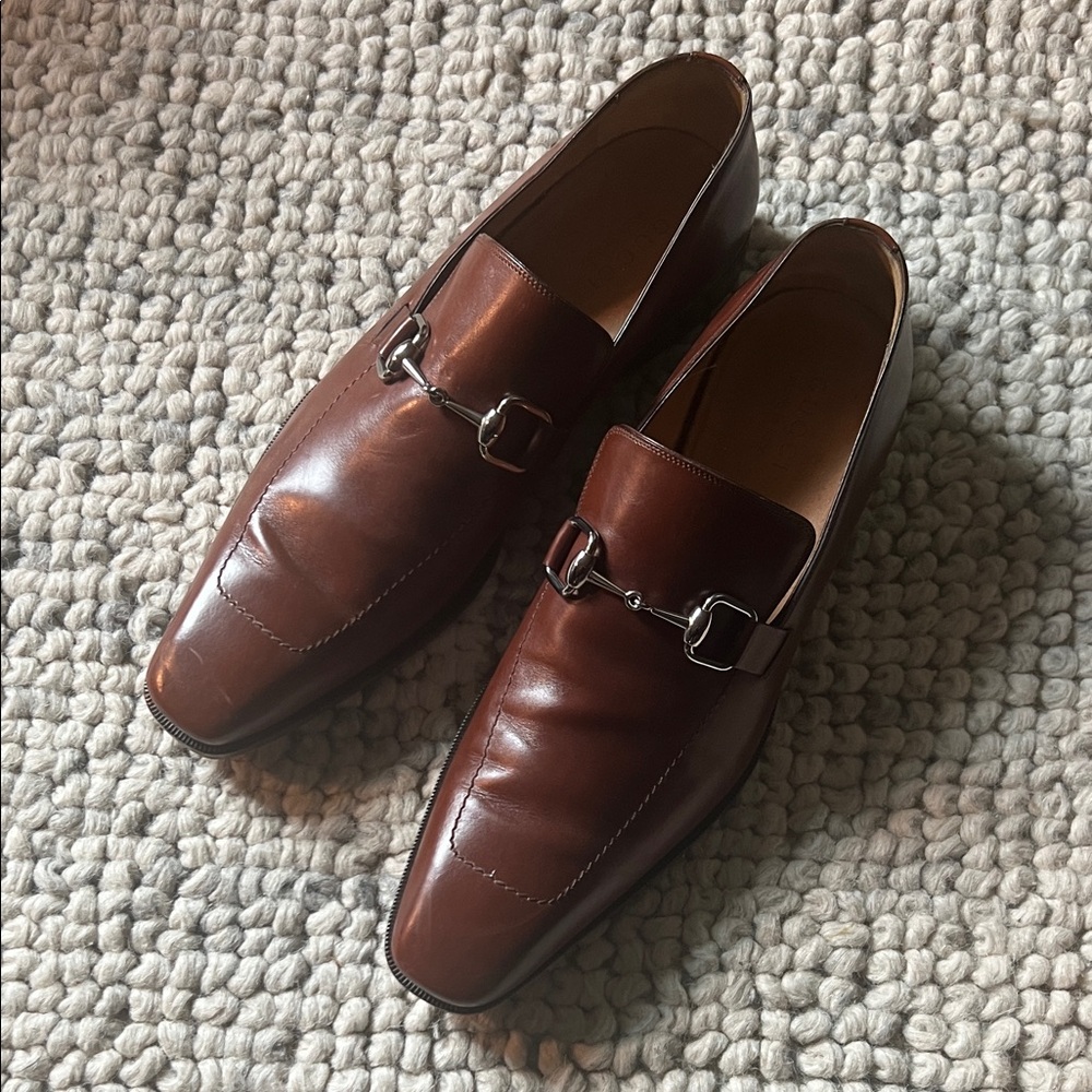 Gucci Brown Leather Loafers with Silver Accents